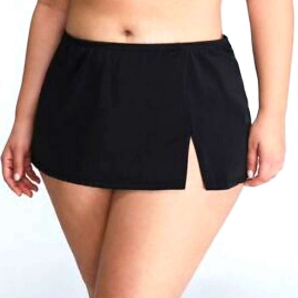 NWT Cacique Swim Lane Bryant Side Slit Swim Skirt Bottoms Black
